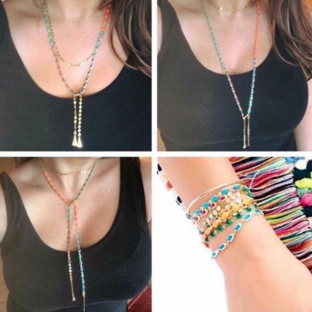 Stella & Dot Poppy Lariat Necklace Rainbow Convertible Necklace Bracelet NWOT